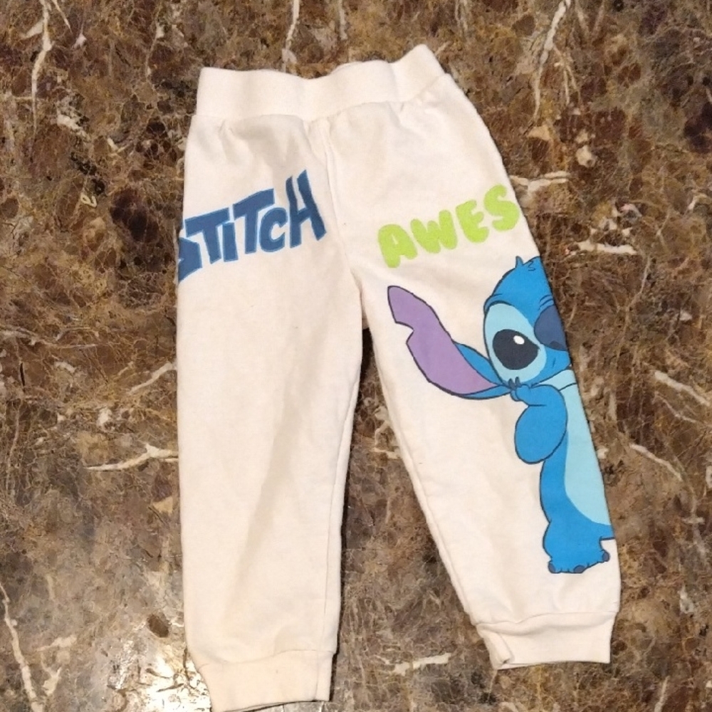 Vintage Disney White and Blue Stitch Joggers with Elastic Waistband